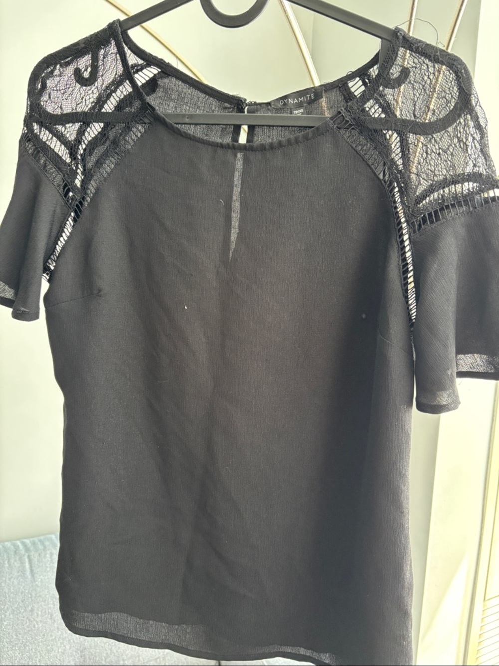 Dynamite Black Lace Yoke Short Sleeve Top
